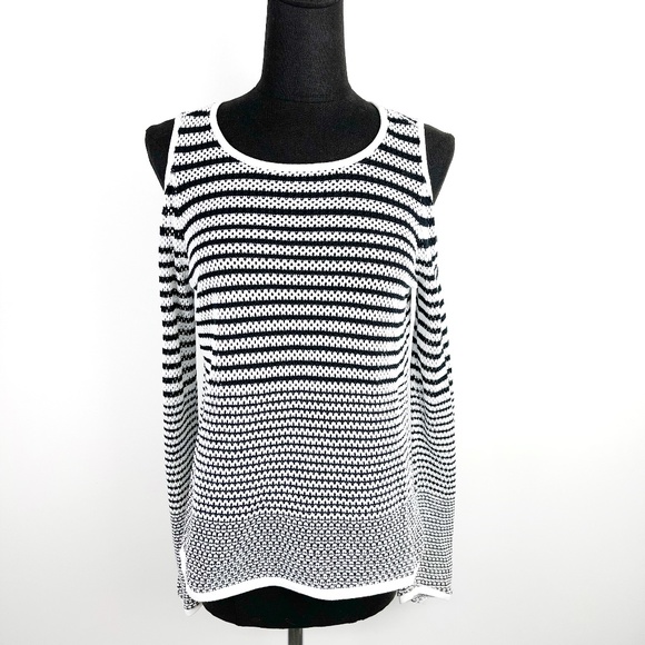 Rag & Bone Black White Crochet Cold Shoulder Top L - Picture 4 of 14